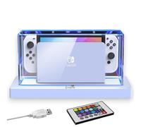 Custodia protettiva in acrilico con illuminazione a LED, compatibile con Nintendo Switch / Switch modello OLED, copertura antipolvere trasparente, copertura antipolvere e accessori, custodia
