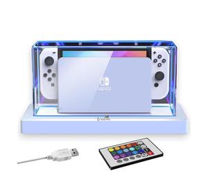 Custodia protettiva in acrilico con illuminazione a LED, compatibile con Nintendo Switch / Switch modello OLED, copertura antipolvere trasparente, copertura antipolvere e accessori, custodia