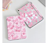 Custodia protettiva in acrilico cristallino con fiocco rosa e ciliegia reversibile, compatibile con iPad 10a generazione, iPad 10.2"/iPad Mini 6/iPad Mini 7/9.7", Galaxy Tab A8 8.7", design pieghevole