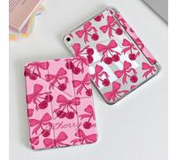 Custodia protettiva in acrilico cristallino con fiocco rosa e ciliegia reversibile, compatibile con iPad 10a generazione, iPad 10.2/iPad Mini 6/iPad Mini 7/9.7", Galaxy Tab A8 8.7", design pieghevole