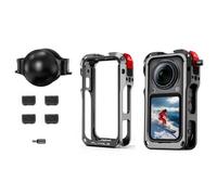Custodia protettiva in metallo per gabbia di coniglio per Insta360 X6, telaio in lega di alluminio con alloggiamento di espansione con copriobiettivo e microfono antivento per accessori per action cam