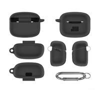 Custodia protettiva in morbido silicone per JBL Tune Buds 2, custodia per auricolari con finitura in pelle scamosciata con design rotondo a scatto, guscio antiurto delicato sulla pelle (nero)