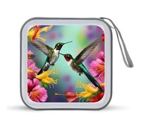 Custodia protettiva in plastica rigida con colibrì, motivo fiori tropicali primaverili, divertente custodia protettiva per CD e DVD, con cordino, organizer portatile per casa e auto, 40 CD, Stile