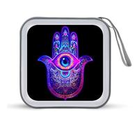 Custodia protettiva in plastica rigida con mano di Fatima, per 40 CD e DVD, con cordino portatile, organizer per 40 CD, colore: viola, Stile:, Taglia unica