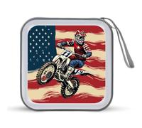 Custodia protettiva in plastica rigida con motivo bandiera degli Stati Uniti, divertente custodia protettiva per CD e DVD, con cordino, organizer portatile per 40 CD di casa e auto, Stile:, Taglia