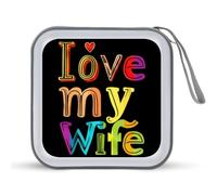 Custodia protettiva in plastica rigida con scritta "I Love My Wife", divertente porta CD e DVD, con cordino, organizer portatile per 40 CD di casa e auto, Stile:, Taglia unica