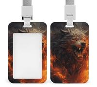 Custodia protettiva in plastica rigida per badge con lupo selvatico nel fuoco, custodia protettiva per nome, chiavi, carte d'identità, carte di credito e chiavi di prossimità