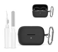 Custodia protettiva in silicone compatibile con Anker Soundcore C50i, con portachiavi e penna per la pulizia, resistente agli urti, protezione completa per cuffie (nero)