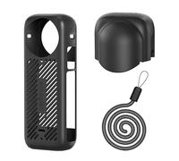Custodia protettiva in silicone con tappo dell'obiettivo la fotocamera per Insta 360 X4, manicotto protettivo antigraffio della copertura della pelle con corda per appendere al collo (Set nero)