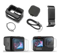 Custodia protettiva in silicone nero per Go Pro Hero 12/Hero 11/Hero 10/Hero 9 nero, cover laterale batteria, protezioni schermo, copriobiettivo e cordino per Go Pro Hero 12/11/10/9, kit di accessori