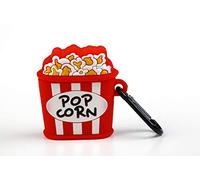 Custodia protettiva in silicone per Airpod per Apple Airpods - Design a secchiello per popcorn con moschettone anti-smarrimento. Compatibile con Airpods 1 e 2, rosso