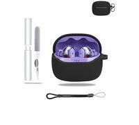 Custodia protettiva in silicone per auricolari JBL Tune Beam 2, custodia di ricarica antiurto, include portachiavi, kit di pulizia e cordino, elegante e protettiva, nero