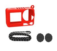 Custodia Protettiva in Silicone per DJI Osmo Action 5 Pro/4/3, Custodia per Videocamera d'Azione pelle Morbida con Cordino per il Collo (Rosso + 2 Tappi per obiettivi)