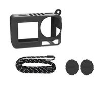 Custodia Protettiva in Silicone per DJI Osmo Action 5 Pro/4/3, Custodia per Videocamera d'Azione pelle Morbida con Cordino per il Collo (Nero + 2 Tappi per obiettivi)