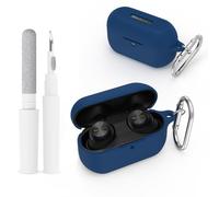 Custodia protettiva in silicone per Technics EAH-AZ100, con moschettone e fibra di pulizia, antigraffio, antiurto, compatibile con ricarica wireless, sottile ed elegante (blu scuro)