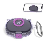 Custodia protettiva in TPU compatibile con cuffie Anker Soundcore Space A40, antigraffio e antiurto con moschettone in metallo, LED frontale visibile, protezione completa a 360° (viola trasparente)