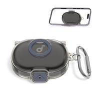 Custodia protettiva in TPU compatibile con cuffie Anker Soundcore Space A40, antigraffio e antiurto con moschettone in metallo, LED frontale visibile, protezione completa a 360° (grigio trasparente)