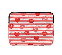 Custodia protettiva morbida con cerniera per laptop 360 - 13-14 pollici, custodia trapuntata per laptop con cerniera, per viaggi e affari, motivo a righe rosse e bianche, a forma di cuore, labbra