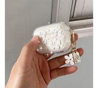 Custodia protettiva per AirPod Pro 2/3 con disegno floreale bianco scintillante, custodia minimalista morbida per auricolari Bluetooth con fiori rosa, nera o blu AirPods1/2,AirPods Pro,AirPods 3,AirPo