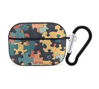 Custodia protettiva per Airpod Pro con clip di blocco di sicurezza, motivo puzzle colorato, compatibile con Airpod Pro di 2a/1a generazione, custodia per donne e uomini, LED frontale visibile, nero
