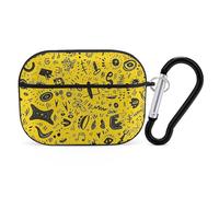 Custodia protettiva per Airpod Pro con clip di blocco di sicurezza, motivo scarabocchi e simboli, custodia protettiva compatibile con Airpod Pro di 2a/1a generazione, per donne e uomini, LED frontale
