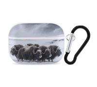 Custodia protettiva per Airpod Pro con clip di blocco di sicurezza, rigida, muschio, bue nella neve, compatibile con Airpod Pro di 2a/1a generazione, custodia per donne e uomini, LED frontale visibile