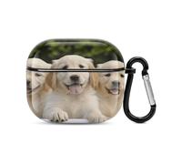Custodia protettiva per AirPods di terza generazione, con stampa di cuccioli di Golden Retriever, in policarbonato, resistente agli urti, con portachiavi, supporto per ricarica wireless