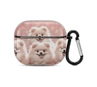 Custodia protettiva per AirPods di terza generazione, con stampa di cuccioli di Pomerania, in policarbonato, resistente agli urti, con portachiavi, supporto per ricarica wireless
