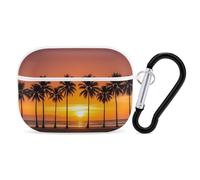 Custodia protettiva per AirPods Pro con motivo tropicale al tramonto sulla spiaggia, con anello portachiavi, custodia protettiva rigida in policarbonato per AirPods Pro di seconda generazione, per