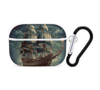 Custodia protettiva per AirPods Pro con nave pirata nautica vintage con anello portachiavi, custodia protettiva rigida in policarbonato per AirPods Pro 2a generazione, per donne e uomini, facile da