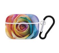 Custodia protettiva per AirPods Pro di seconda generazione, con anello portachiavi e rosa arcobaleno, custodia protettiva rigida per AirPods Pro di seconda generazione, facile da aprire, protezione