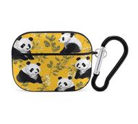 Custodia protettiva per AirPods Pro di seconda generazione, con stampa di panda su sfondo giallo, custodia rigida antiurto per Apple AirPods Pro 2, con portachiavi, supporto per ricarica wireless
