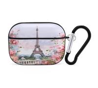 Custodia protettiva per AirPods Pro di seconda generazione, Torre Eiffel di Parigi con motivo floreale, custodia rigida antiurto per Apple AirPods Pro 2, con portachiavi, supporto per ricarica
