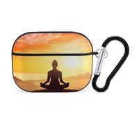 Custodia protettiva per AirPods Pro per yoga e meditazione, con anello portachiavi, custodia protettiva rigida in policarbonato per AirPods Pro di seconda generazione, per donne e uomini, facile da