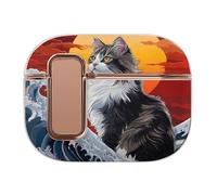 Custodia protettiva per auricolari Airpods Pro 2 con stampa di onde oceaniche con gatto giapponese