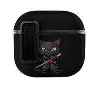 Custodia protettiva per auricolari in PC, motivo gatto ninja samurai giapponese, compatibile con AirPods 4