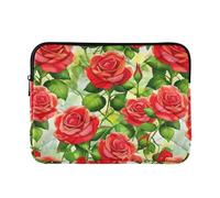 Custodia protettiva per computer portatile con stampa di rose rosse e foglie verdi, custodia protettiva universale per computer da lavoro, custodia da viaggio per computer Pro da 14 pollici, taglia M