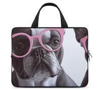 Custodia protettiva per computer portatile da 13 pollici, motivo: bulldog francese, con occhiali rosa, custodia protettiva per computer portatile o tablet