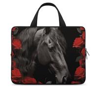 Custodia protettiva per computer portatile da 15 pollici, ultra sottile, impermeabile, motivo: cavallo nero su sfondo di rose rosse