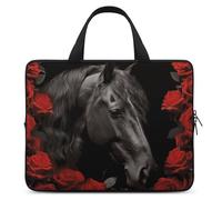 Custodia protettiva per computer portatile da 17 pollici, ultra sottile, impermeabile, motivo: cavallo nero su sfondo di rose rosse
