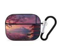 Custodia protettiva per cuffie con pagoda giapponese Chureito Mt Fuji, compatibile con AirPods Pro, custodia protettiva con portachiavi