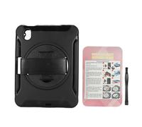 Custodia protettiva per iPad con supporto girevole e strati in TPU ammortizzanti. Design ergonomico con pulsanti chiusi per resistenza alla polvere e