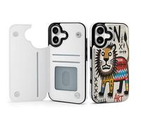 Custodia protettiva per iPhone 17 con slot per carte di credito integrato, motivo leone dei cartoni animati, cover antiurto e antigraffio per Apple 17 modelli (iPhone 17, stampa graffiti)