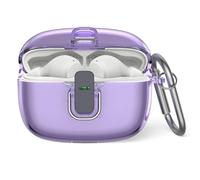 Custodia protettiva per JBL Vibe Beam, MOWYEOK trasparente TPU serratura di sicurezza, applicabile al JBL Vibe Beam/JBL Wave 200TWS auricolari, con moschettone (viola trasparente)