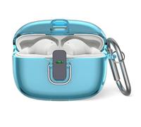 Custodia protettiva per JBL Vibe Beam, MOWYEOK trasparente TPU serratura di sicurezza, applicabile al JBL Vibe Beam/JBL Wave 200TWS, con moschettone (blu trasparente)