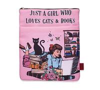 Custodia protettiva per libri con cerniera, dimensioni: 28 x 21,9 cm, in tessuto lavabile, idea regalo, motivo Just a Girl Who Loves Cats and Books