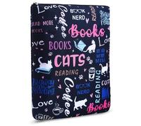 Custodia protettiva per libri con cerniera, dimensioni: 28 x 21,9 cm, in tessuto lavabile, motivo Cat, Books, Coffee