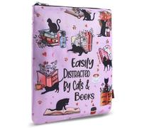 Custodia protettiva per libri con cerniera, dimensioni: 28 x 21,9 cm, in tessuto lavabile, motivo Easily Distracted by Cats and Books