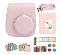 Custodia Protettiva per Mini 12, Custodia in Pelle PU con Filtri per Album Cornici Colorate da Appendere Adesivi Clip per Cinturino Regolabile (Rosa)