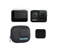 Custodia protettiva per mini fotocamera, portatile, semirigida, da viaggio, con tasca + pellicola protettiva per schermo e obiettivo + copriobiettivo 3 in 1, kit di accessori per GoPro 8, nero